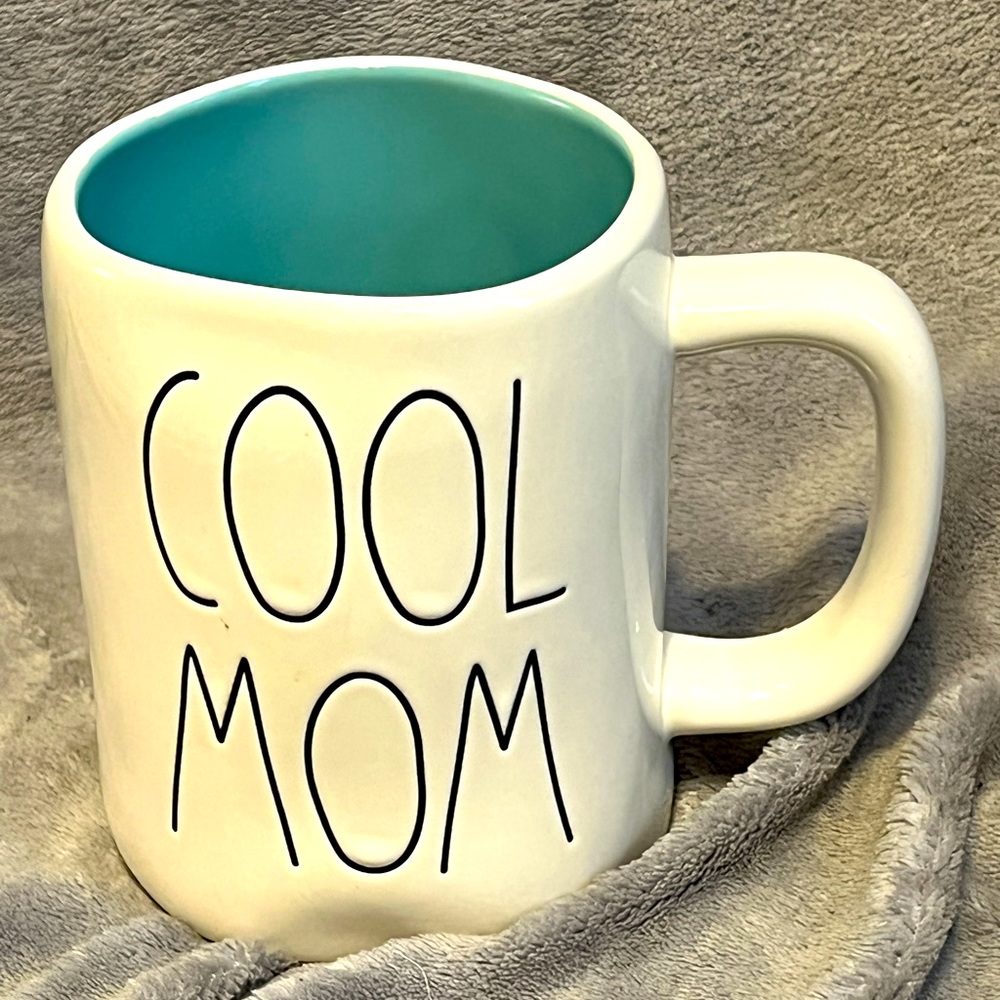 Rae Dunn by Magenta “COOL MOM” coffee, tea, soup mug with teal interior
